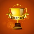 Golden winning cup with ribbon for Cricket. Royalty Free Stock Photo