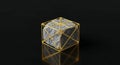 Golden wire cube encasing a textured stone object Royalty Free Stock Photo