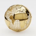 Golden wireframe globe with continental outlines on a white background world earth Royalty Free Stock Photo