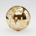 Golden Wireframe Globe with Continents on White Background earth world Royalty Free Stock Photo