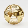 Golden Wireframe Globe with Continents on a White Background world earth Royalty Free Stock Photo