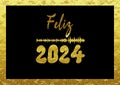 Golden and black wish card new year 2024 in Spanish with sound wave