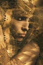 Golden woman warrior portria combine photo