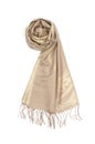 Golden women`s scarf with pattern isolated on white