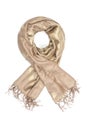 Golden women`s scarf with pattern isolated on white