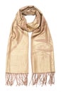 Golden women`s scarf with pattern isolated on white