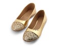 Golden Women Sandal Shoes on White background