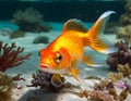 Golden Wonder: A Captivating Close-Up of a Goldfish in Sea, Generative AI