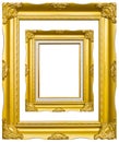 Golden wood photo image frame isolated