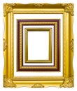 Golden wood photo image frame isolated