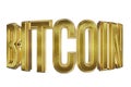 Golden word Bitcoin in 3d on white background