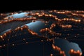 golden world map with interconnected cities. Generative AI