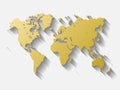 Golden world map silhoutte. Metal like design with long shadow on white background Royalty Free Stock Photo