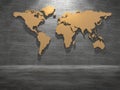 Golden world map on tile wall. Royalty Free Stock Photo