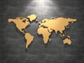 Golden world map on tile wall. Royalty Free Stock Photo