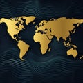 Golden World Map on Waves Royalty Free Stock Photo