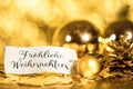 Golden christmas background, label with german Text Royalty Free Stock Photo