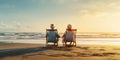 Golden Years Bliss: Seniors Savoring Morning Moments at the Beach. Generative ai Royalty Free Stock Photo
