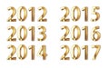 Golden year numbers 2012-2017 Royalty Free Stock Photo
