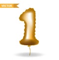 Golden yellow balloon number 1. Isolated on white background. Vector illustration. Royalty Free Stock Photo