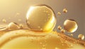 golden yellow Bubbles oil collagen serum Molecule cosmetic product 3d rendering fuel natural crude gasoline liquid power