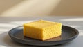 Golden Yellow Cornbread Slice On Dark Plate Royalty Free Stock Photo