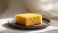 Golden Yellow Cornbread Slice On Dark Plate. Royalty Free Stock Photo