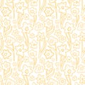 Golden yellow hand drawn daffodil line art texture on plain white background. Seamless vector pattern