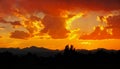 Golden Yellow & Orange Sunset Over Rocky Mountains Royalty Free Stock Photo