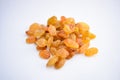 Golden Yellow raisins isolated on white background Close-Up Macro Stock Photography Image Royalty Free Stock Photo