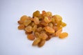 Golden Yellow raisins isolated on white background Close-Up Macro Stock Photography Image Royalty Free Stock Photo