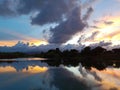 the beautiful sunset and clouds reflected on the Dongshan River in Yilan