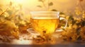 golden yellow tea drink sunlit