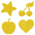 Golden yellow velvet star cherry apple heart symbol set