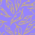 Golden yellow violet feather leaf symbol seamless pattern texture background