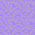 Golden yellow violet feather leaf symbol seamless pattern texture background