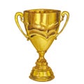 Golden yellow winner cup trophy, first place, victory, prize. Hand draw watercolor illustration isolated on white