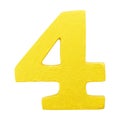 Golden yellow wood number 4 or Four isolated white background.One of full number