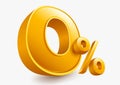 Golden yellow zero percent on white background Royalty Free Stock Photo