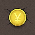 Golden Yen on cracked background Royalty Free Stock Photo