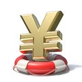 Golden yen sign in lifebuoy 3D Royalty Free Stock Photo