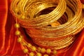 golden zari threads used for sari decoration Royalty Free Stock Photo