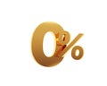 Golden zero percent on white background. 3d render Royalty Free Stock Photo