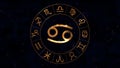 Golden zodiac horoscope spinnig wheel with Canser Crab sign in center