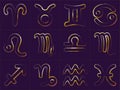 Golden Zodiac Signs Stickers Aries Taurus Gemini Cancer Leo Virgo Libra Scorpio Sagittarius Capricorn Aquarius and Pisces. Royalty Free Stock Photo