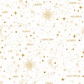 Golden zodiac star constellations seamless pattern Royalty Free Stock Photo