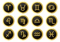 Golden zodiac symbols on golden ring frame