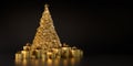 Golden christmas tree with many golden gift boxes Royalty Free Stock Photo