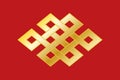 Golden endless knot, also known as eternal knot, on a red field Royalty Free Stock Photo