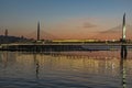 Morning time in istanbul between europe and asia continent with metro bridge and galat Royalty Free Stock Photo